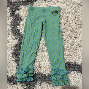 Matilda Jane Aqua Leggings with Lime Polka Dots and Ruffle Hem